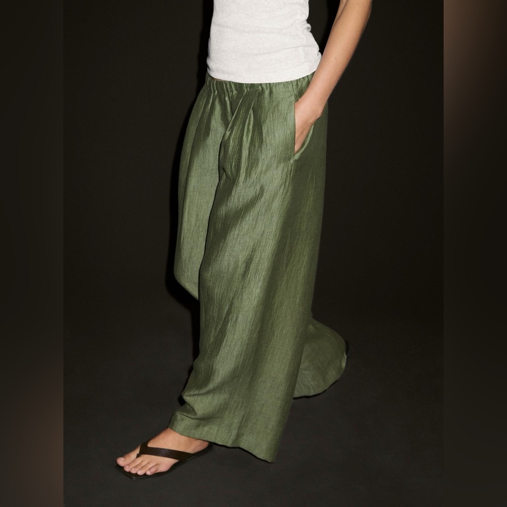🔥♥️🔥 Massimo Dutti STRAIGHT FIT FLOWING LINEN BLEND TROUSERS size 6